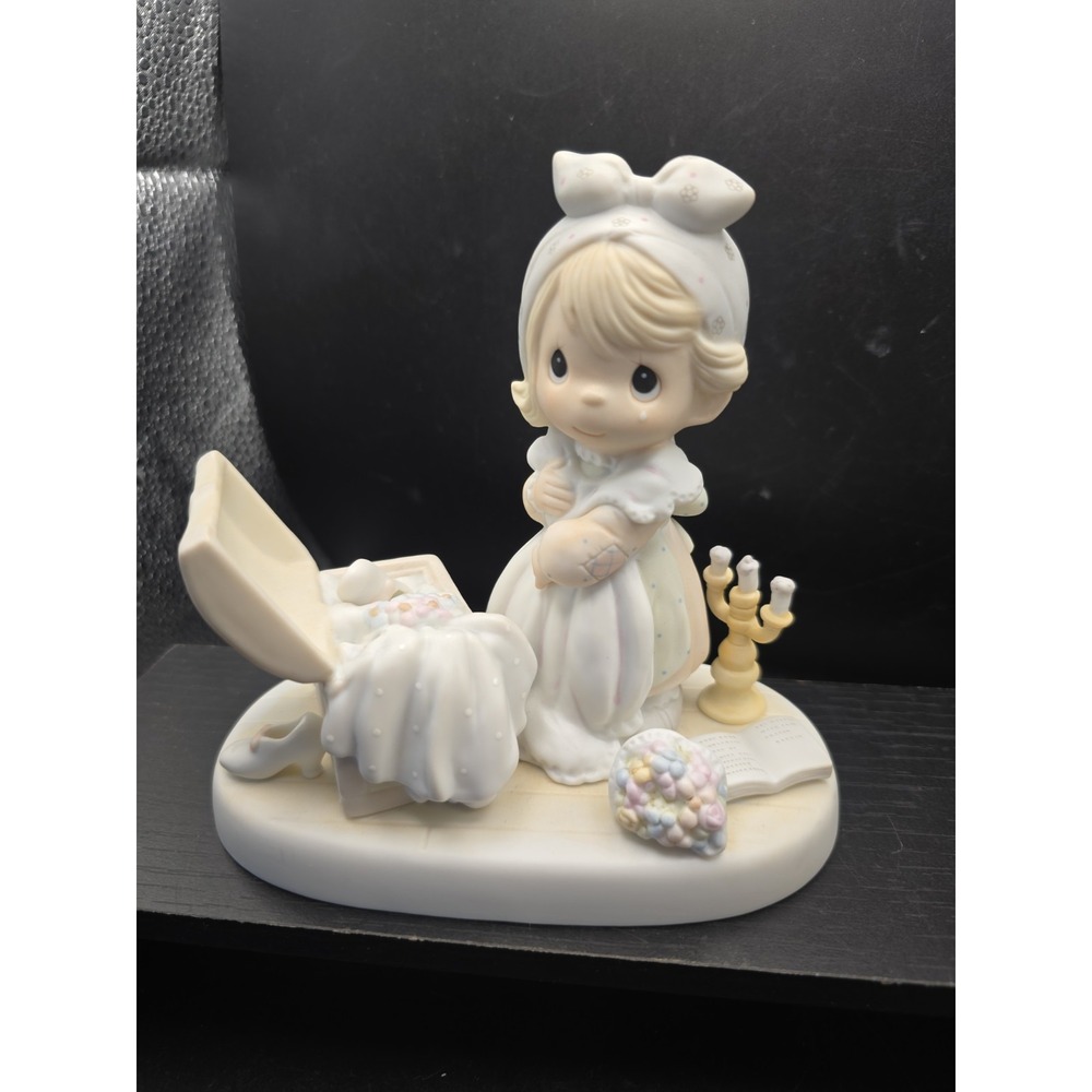 Precious Moments Porcelain Girl with Chest, Book, and Candle Figurine E-2828